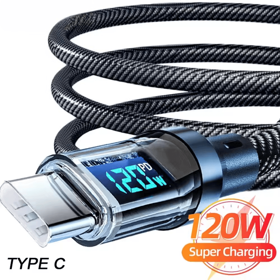 120W Ultra Fast Charge Type C USB Cable LED Digital Display Quick Charging Data Cord for iPhone Samsung Redmi Huawei