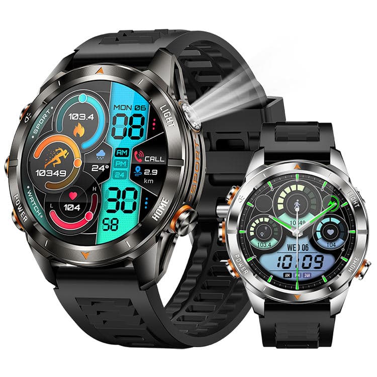 2025 New KT80 Outdoor Smartwatch BT Call Flashlight Health Monitoring Sports Fitness Tracker 3ATM Waterproof Smart Watch for Men