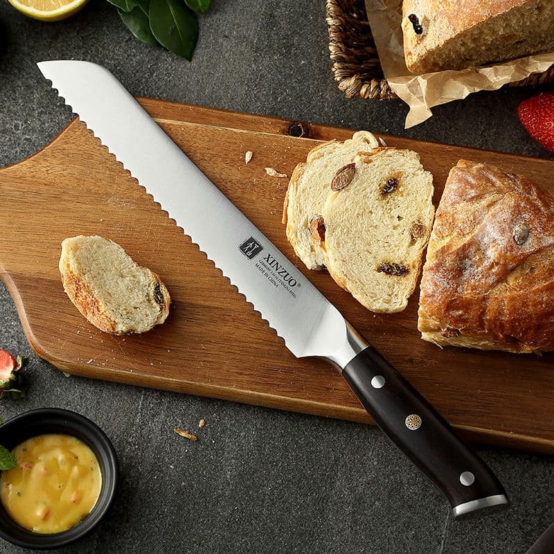 9 Inch Sharpest German Stainless Steel Kitchen Bread Knife Ebony Wood Handle