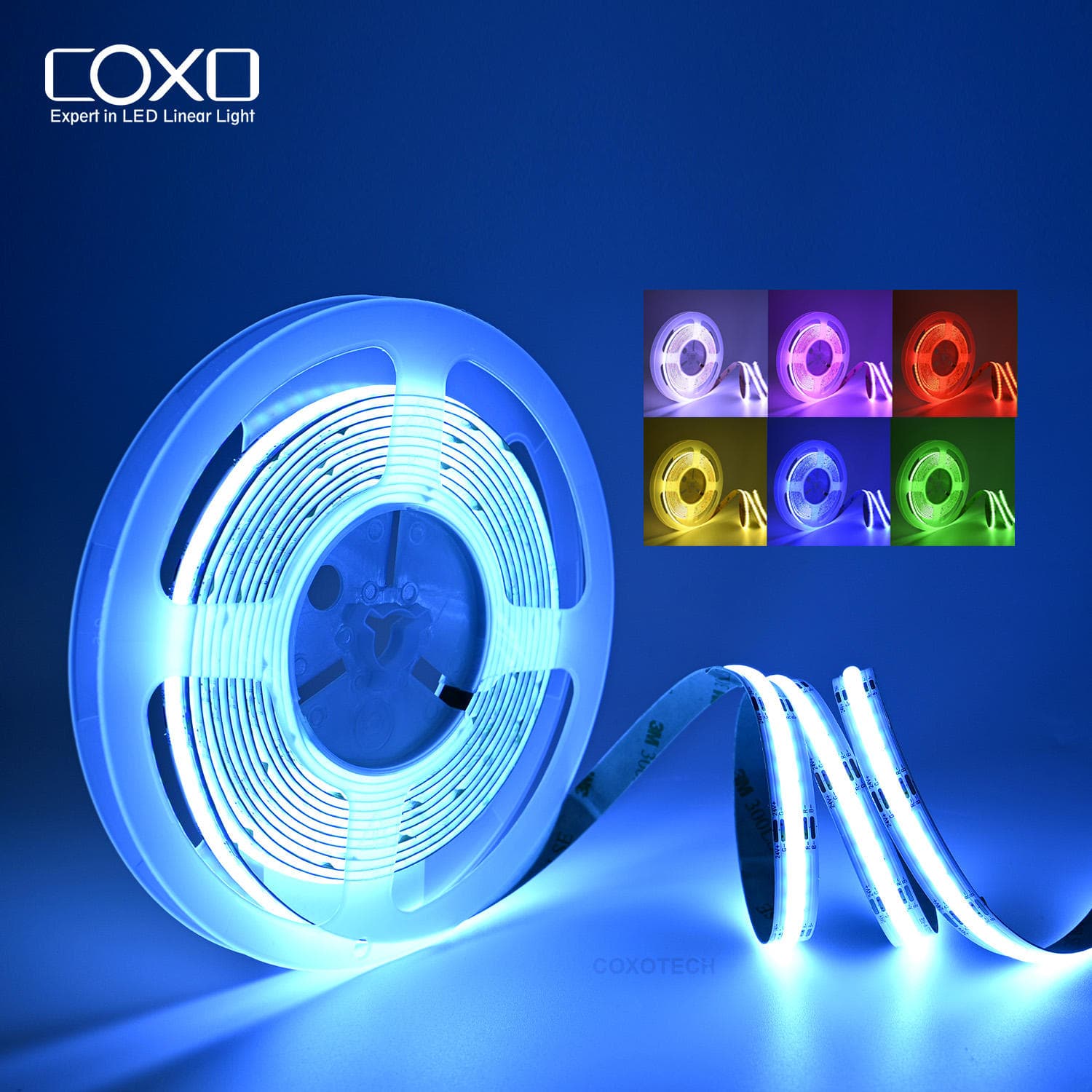 COXO COB RGB RGBW RGBCCT LED Strip Light 12 Volt 24 Volt Flexible Easy Installation Cuttable for Decorative Accent Lighting