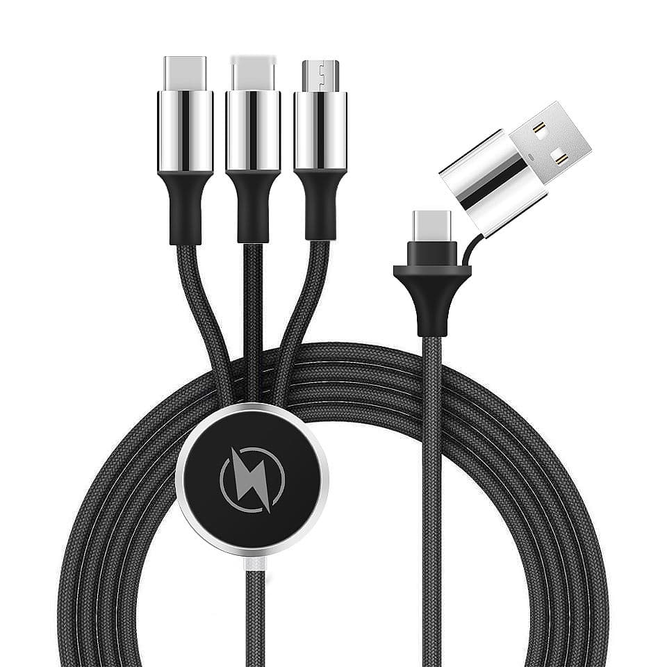 Custom Logo Promotional Data Cable Gift Set-1.2m Nylon Braided 3 2 Dual Input USB Type C Pure Copper LED Charging Cable