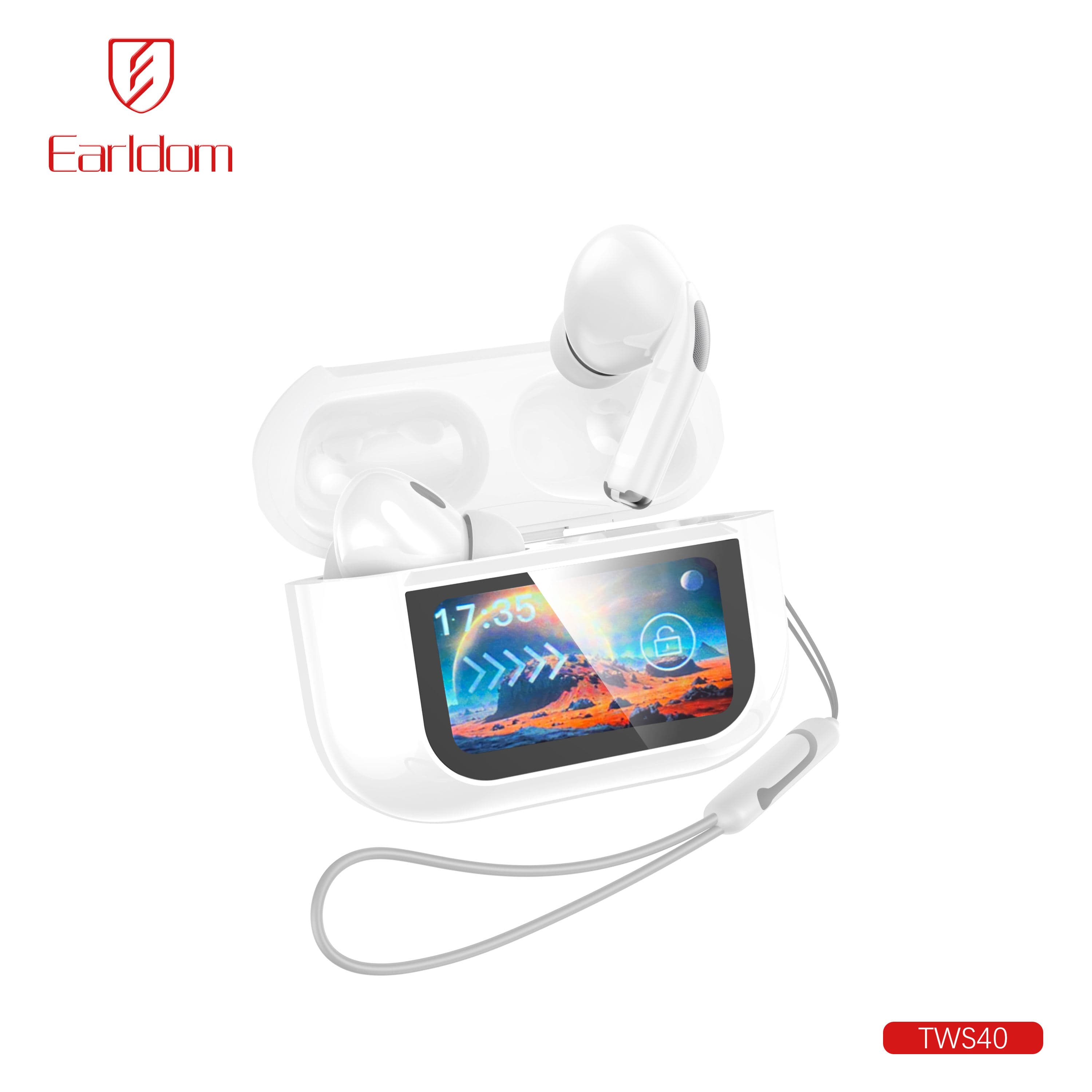 Earldom ANC ENC Tws Earbuds with Digital LCD Touch Control Screen Wireless In-Ear Headphones High Quality Noise Cancelling