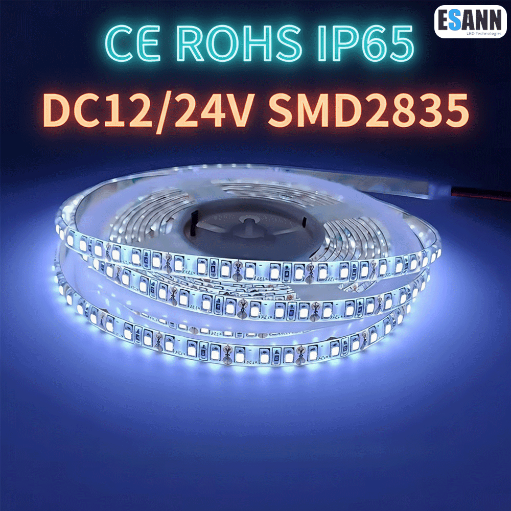 ESann IP65 LED Strip Light 120LED Super Bright 8mm 12V Natural/Warm/Cold White SMD 2835 Led Strip