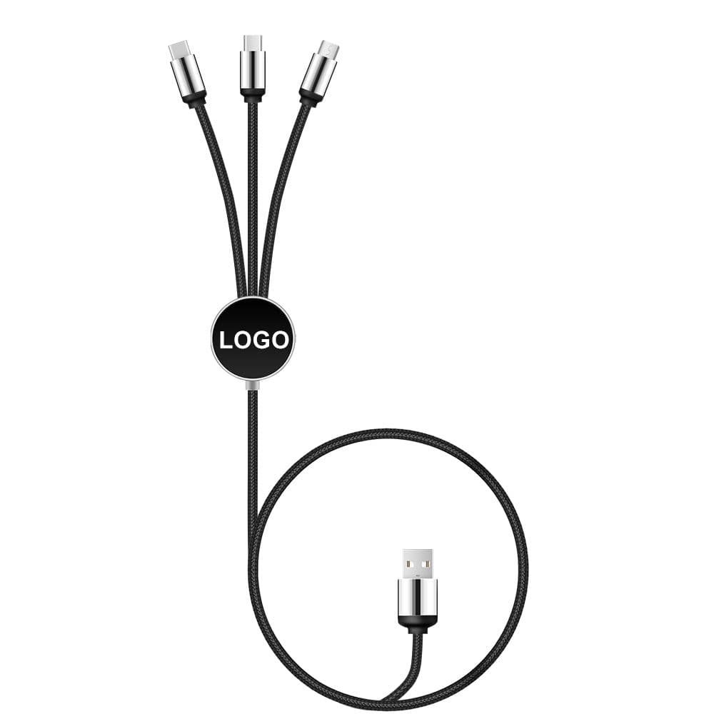 Factory Price Nylon Braided 3-in-1 USB Type-C Cable LED Logo Charging Custom Logo Promotional Gifts Set Pure Copper Material