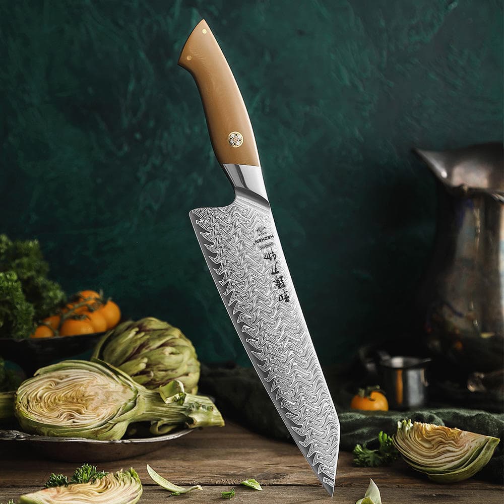 HEZHEN New Custom Damascus Steel Chef Knife Durable Linen Micarta Handle Professional Kitchen Slicing Gyuto Knives