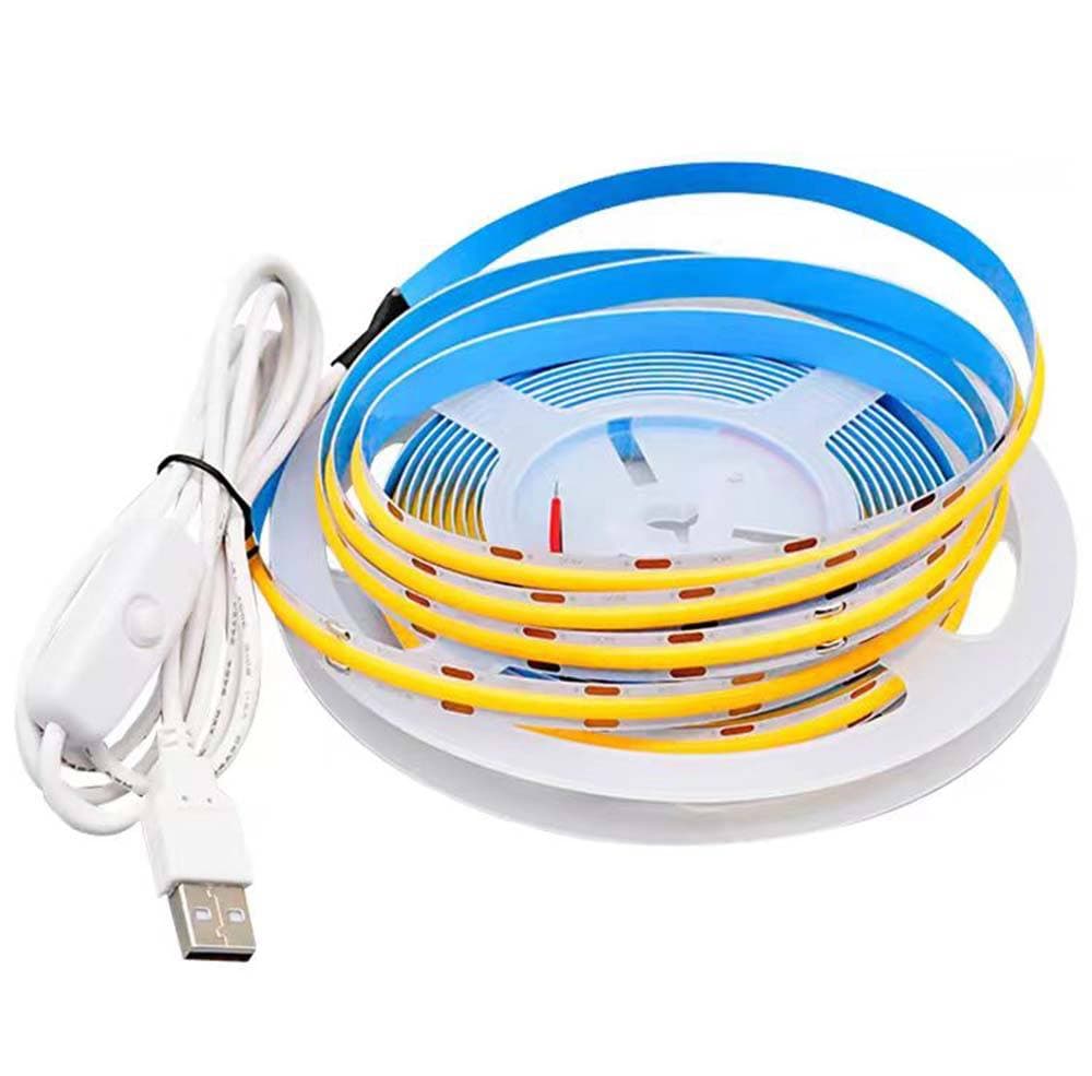 Hot Sales COB LED Strip Light 5V DC with USB Pushbutton Switch Controller 3000K 6000K CE ROHS Certified Flexible LED Strips