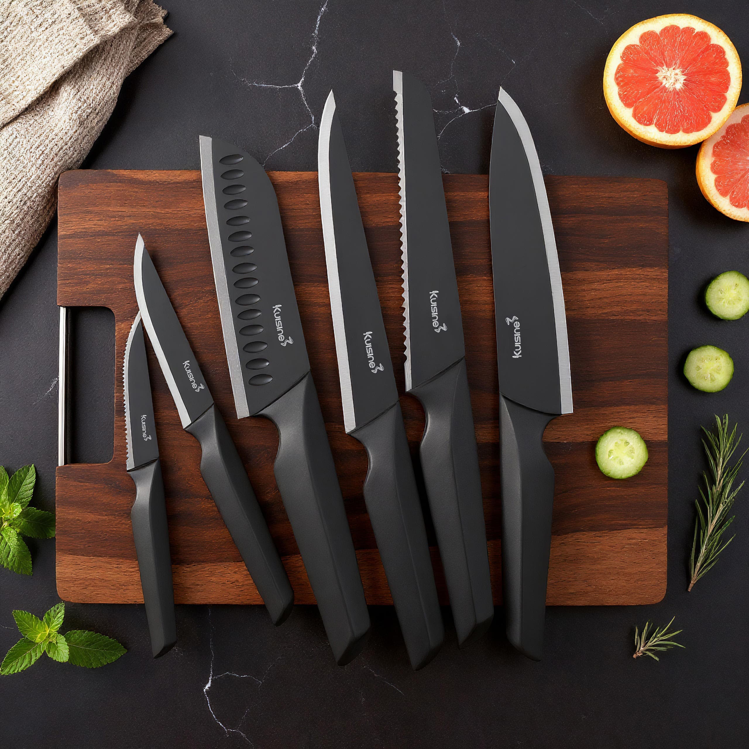 Kuisine 15-Piece Solid Stainless Steel Handle Chef Knife Set with Multi-Functional Kitchen Knives
