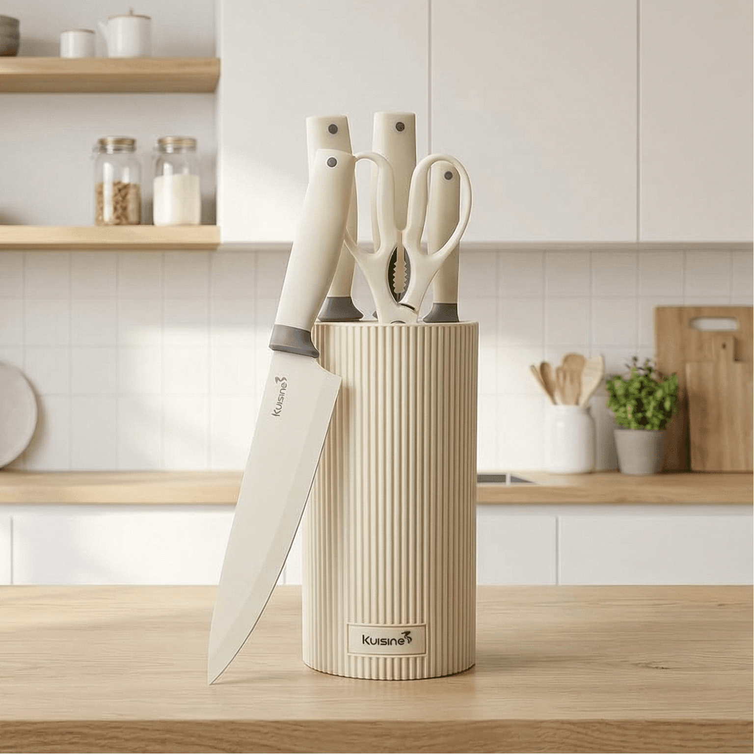 Kuisine Modern Design 6-Piece High Carbon Stainless Steel Ambidextrous Chef Knife Set High-Polish Finish Space Saving Knife