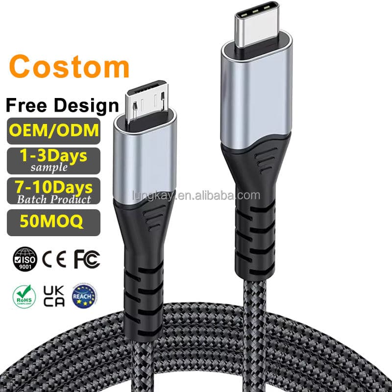 LUNG KAY Pure Copper 3A Fast Charging USB 2.0 Cable with Aluminum Alloy Shell and Nylon Jacket