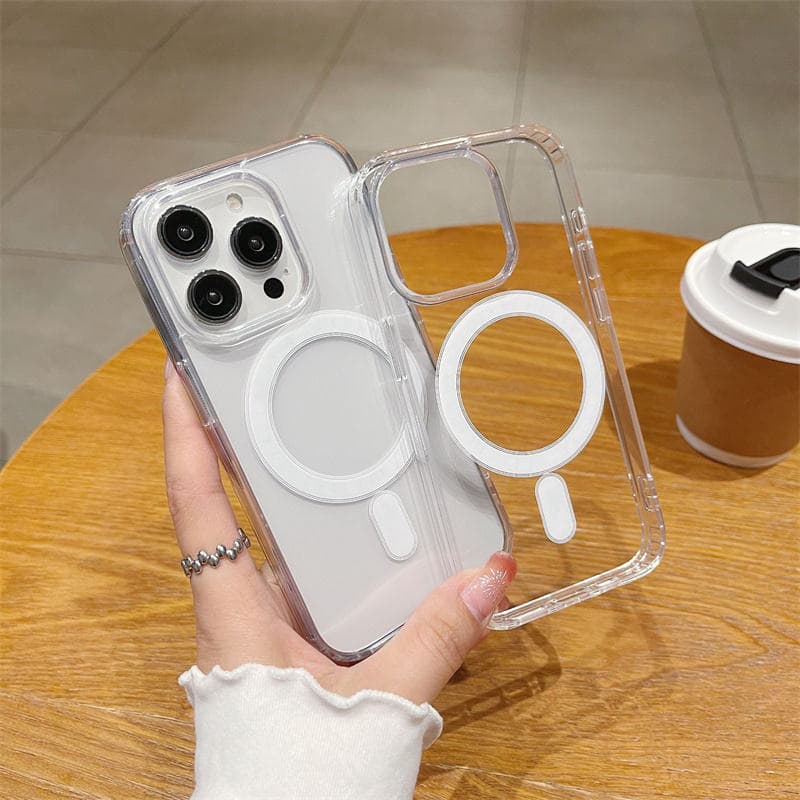 Magnetic Wireless Charging Transparent Mobile Phone Case for iPhone 17 Pro Max 16 15 14 13 12 11 Xr Xs Max 7 8 Plus Clear Cover