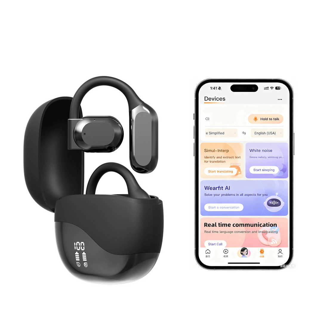 Most Popular AI Translator Earbuds for Business Travel Intelligent TWS Wireless Real-time Translation Earphones