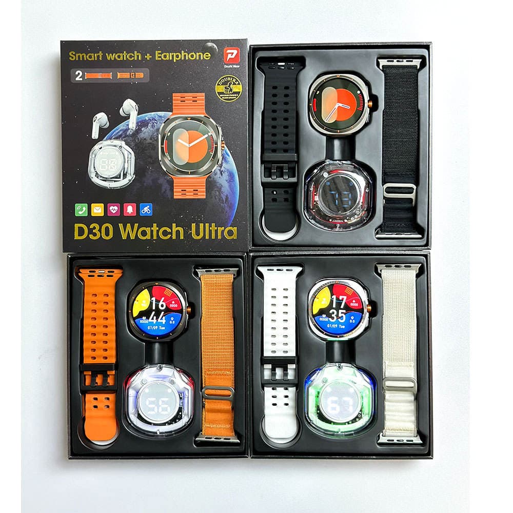 NEW D30 Smartwatch ultra Double Watch Band with Smart Watch Casewith Earbuds 2 in 1 Smartwatch