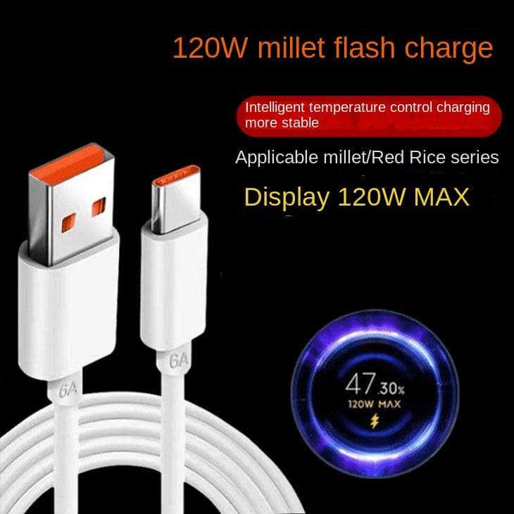Red Rice Millet 120W USB3.0 Type-C 2m High-Speed 6A Fast Charging Cable with TPE Material