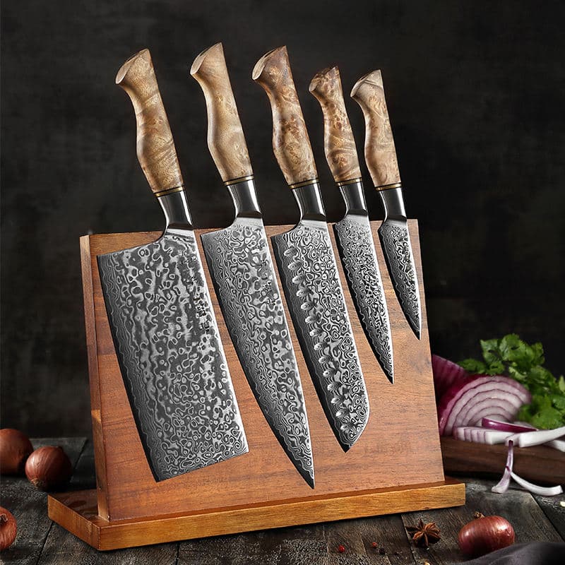 Super sharp Damascus Steel Kitchen Chef Knife Set Figured Sycamore Wood Handle ODM OEM