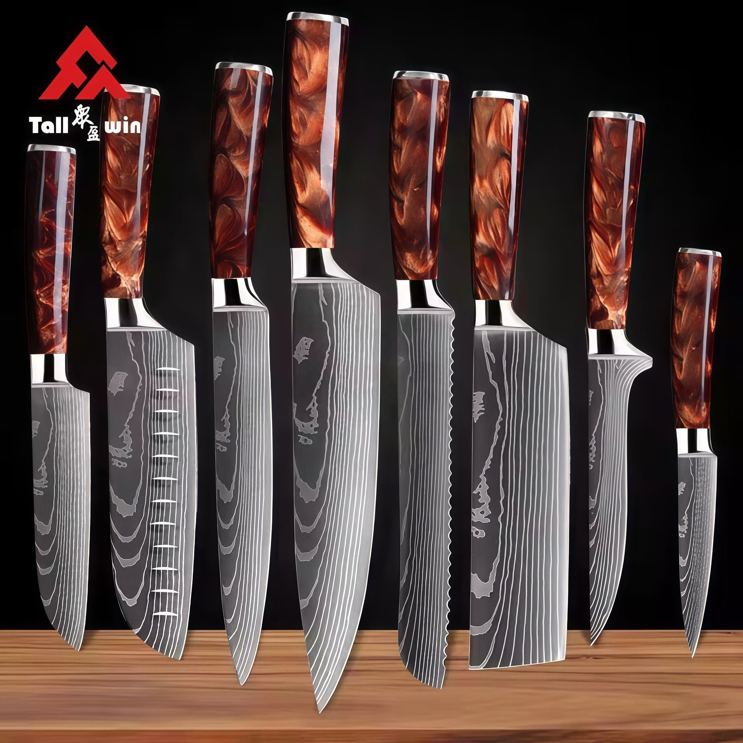 TOALLWIN Kitchen Knife Accessory Laser Stainless Steel Japanese Chef Professional Resin Handle Kitchen Knives Kitchen Knife Set