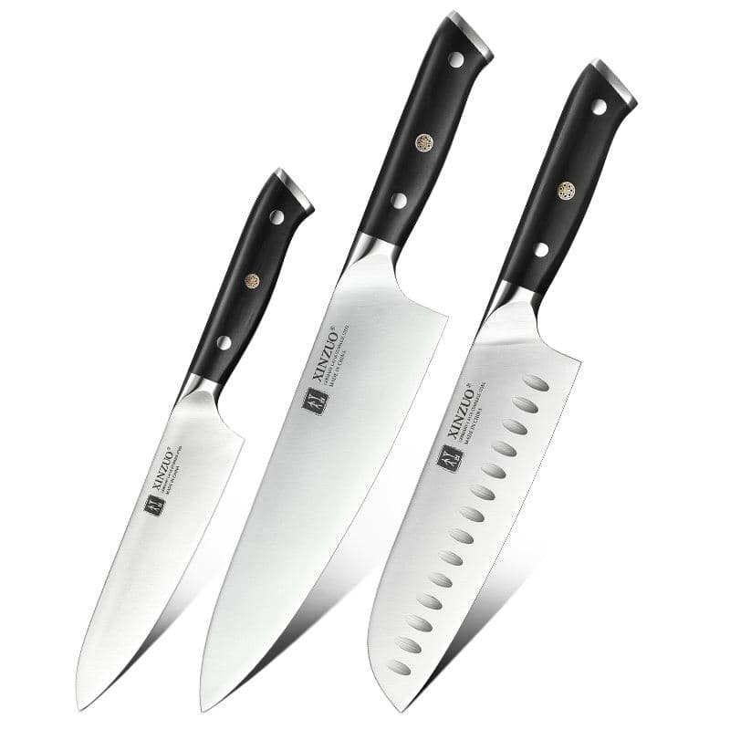 XINZUO 3Pcs Knives High Quality German Steel Professional Kitchen Cutting Chef Knife Set with Natural Wood Handle