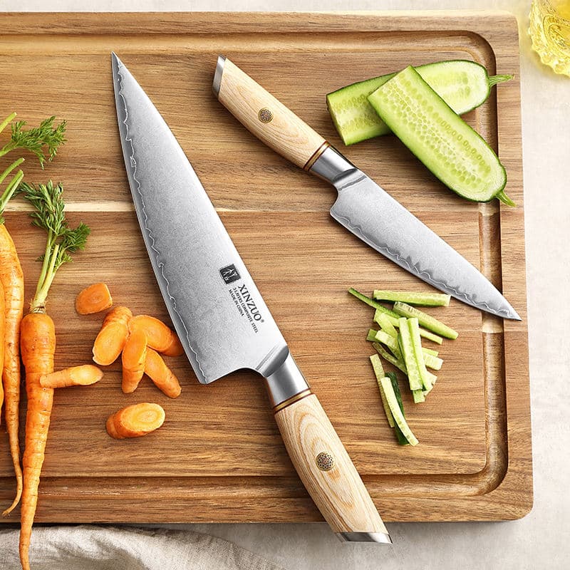 2PCS Rounded Corner New Design Chef Knife Set 3 Layers Composite Stainless Steel Kitchen Knives With Pakka Wood Handle