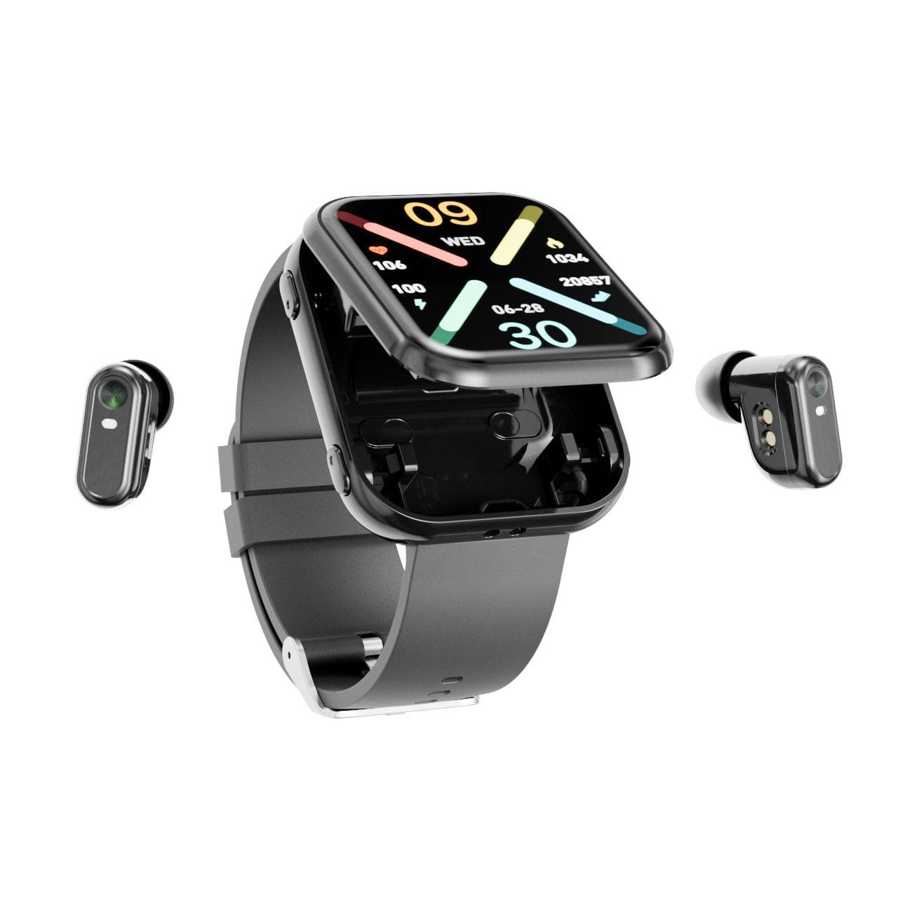 CY-T1 New Arrival Square Smart Watch 2-in-1 Earphone Watch Silicone Press Open Hidden Compartment IP67 Waterproof Real-time