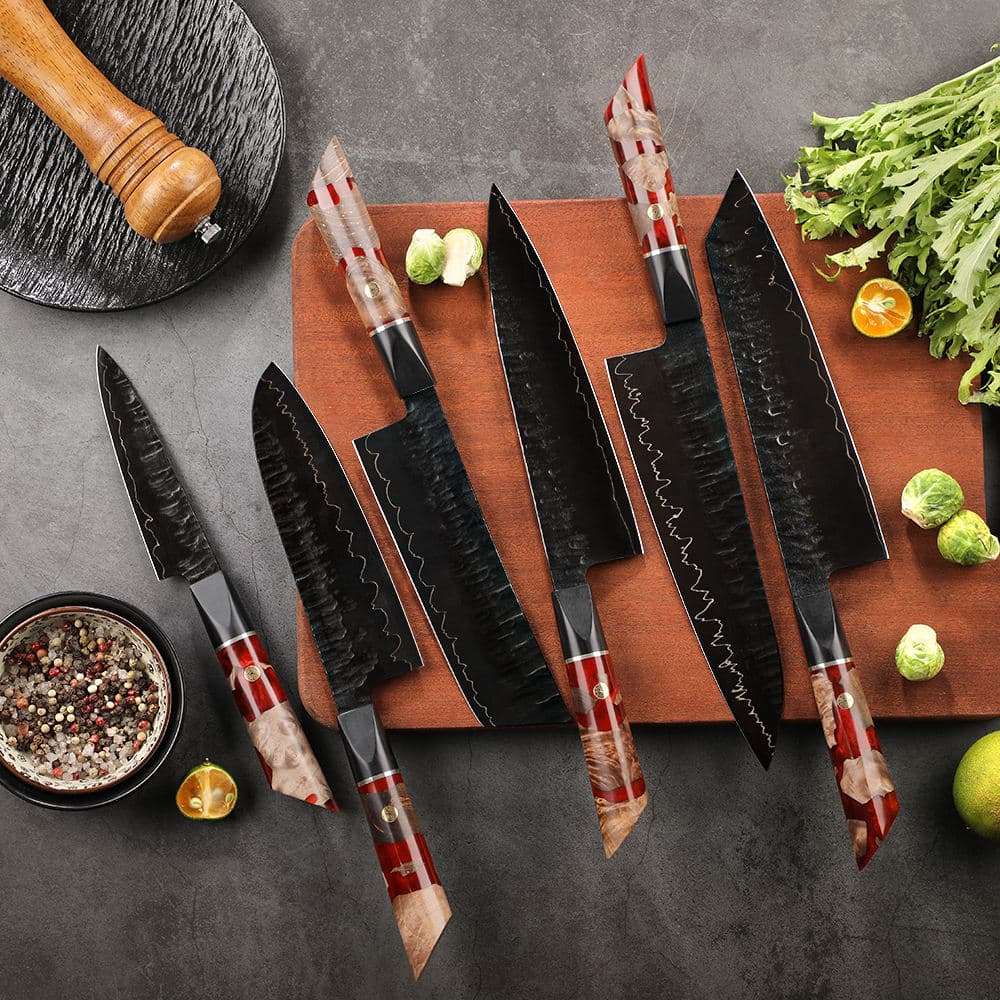 Handmade Black Japanese Knife Forged Chef Knife Set San Mai VG10 Giftbox Kitchen Knife Set with Custom logo