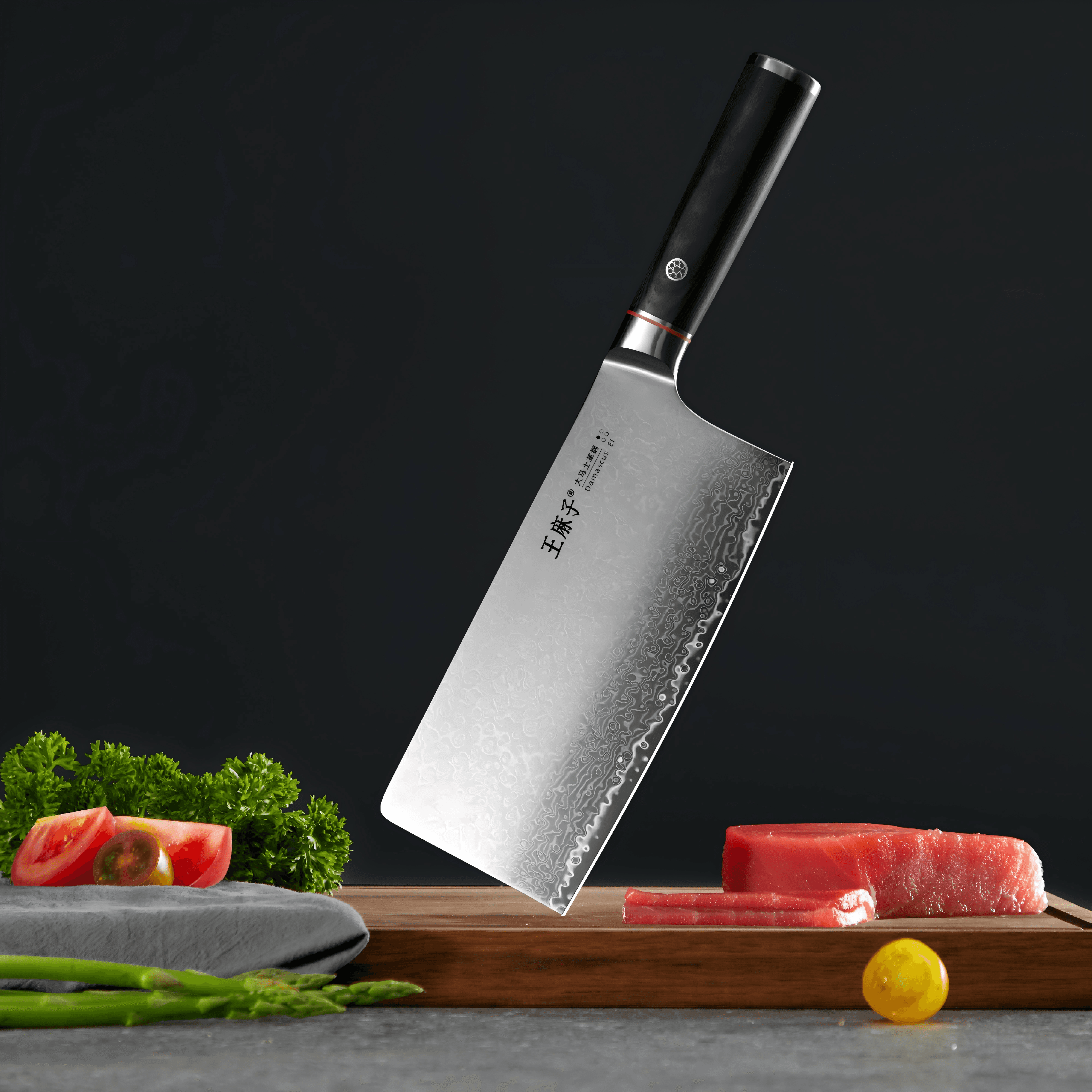 Wangmazi Oriental Design 7 Inch 67 Layers Damascus Steel Cleaver Knife Ambidextrous High-Polish Finish Home Use Kitchen Knife