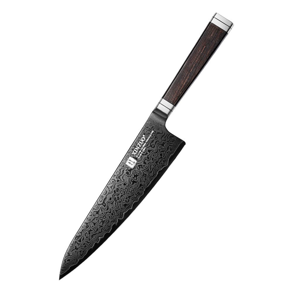 XINZUO New Sharp 12Cr Core Damascus Steel Titanium Plating Chef Knife with High Quality Ebony Wood Handle