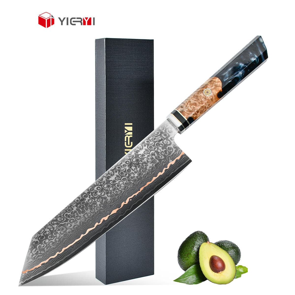 Yieryi Sharp VG10 Steel Core Damascus Chef Knife Damastmesser Japanese Kiritsuke Knife 8 Inch Copper Damascus Kitchen Knife